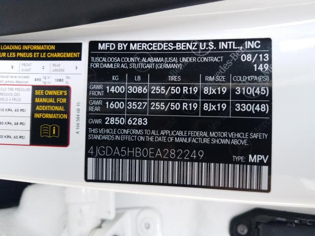 2014 MERCEDES-BENZ ML 350 4MA 4JGDA5HB0EA282249