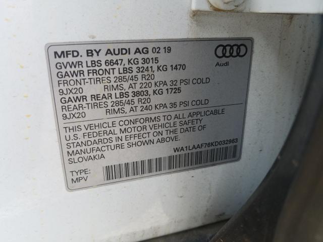 VIN WA1LAAF76KD032963 2019 Audi Q7, Premium Plus no.10