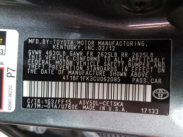 2012 TOYOTA CAMRY BASE 4T1BF1FK3CU062085