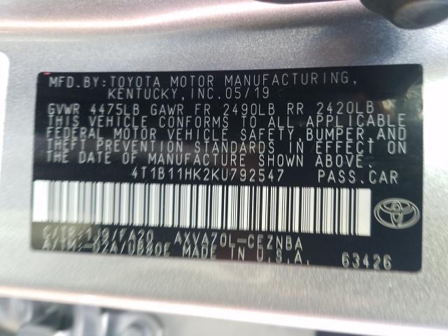2019 TOYOTA CAMRY 4T1B11HK2KU792547