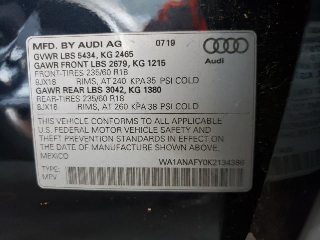 2019 AUDI Q5 PREMIUM WA1ANAFY0K2134386