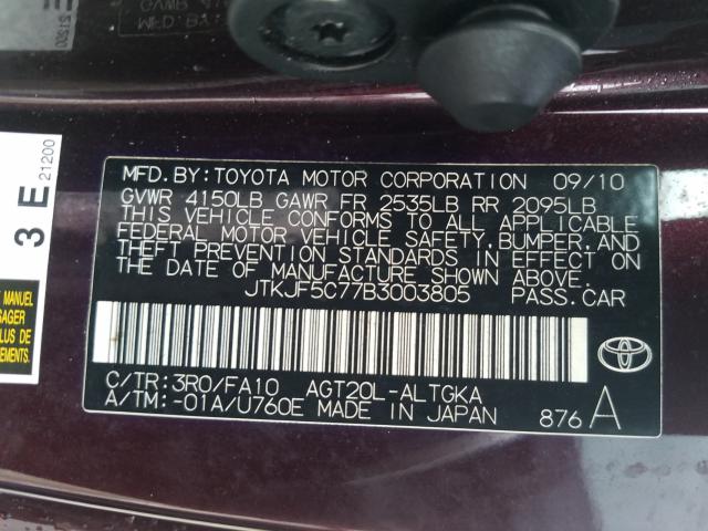 2011 TOYOTA SCION TC JTKJF5C77B3003805