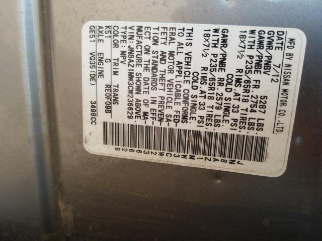 2012 NISSAN MURANO S JN8AZ1MW3CW236629