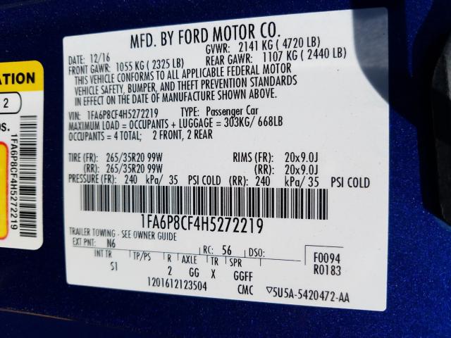 2017 FORD MUSTANG GT 1FA6P8CF4H5272219