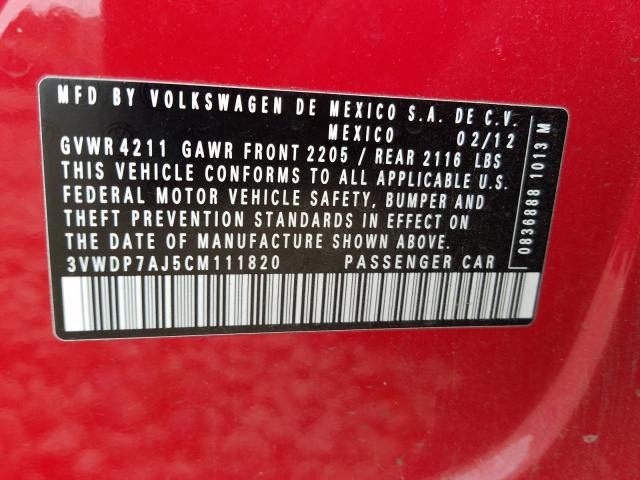 2012 VOLKSWAGEN JETTA SE 3VWDP7AJ5CM111820