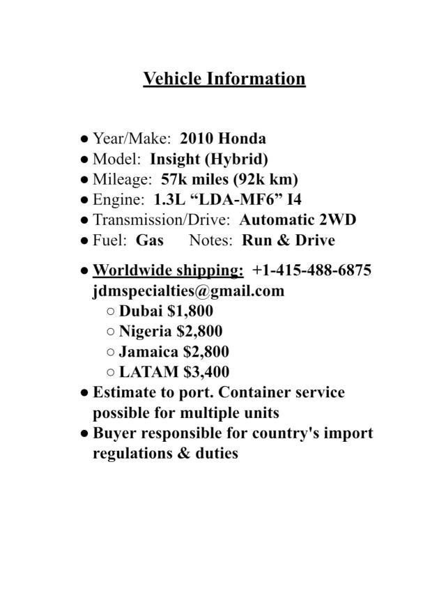 2010 HONDA INSIGHT ZE21188176