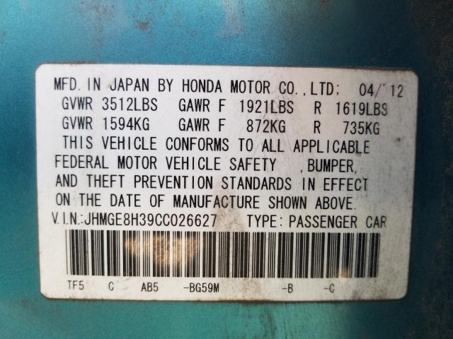 2012 HONDA FIT JHMGE8H39CC026627