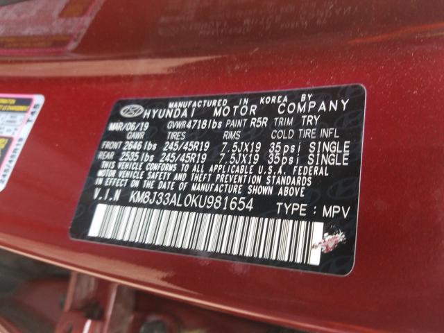 2019 HYUNDAI TUCSON LIM KM8J33AL0KU981654