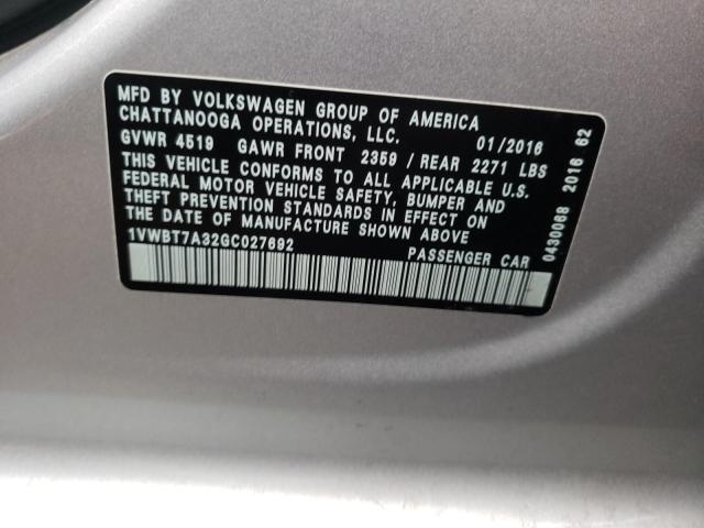 2016 VOLKSWAGEN PASSAT SE 1VWBT7A32GC027692
