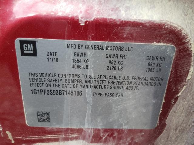 2011 CHEVROLET CRUZE LT 1G1PF5S93B7145106