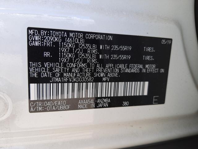 2019 TOYOTA RAV4 XLE P JTMA1RFV3KD030582