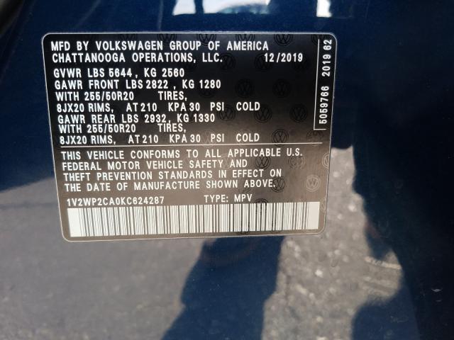 2019 VOLKSWAGEN ATLAS SE 1V2WP2CA0KC624287