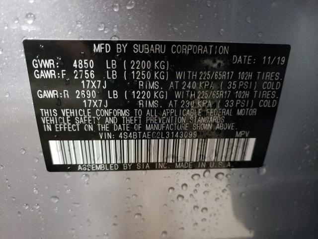 2020 SUBARU OUTBACK PR 4S4BTAEC2L3143099