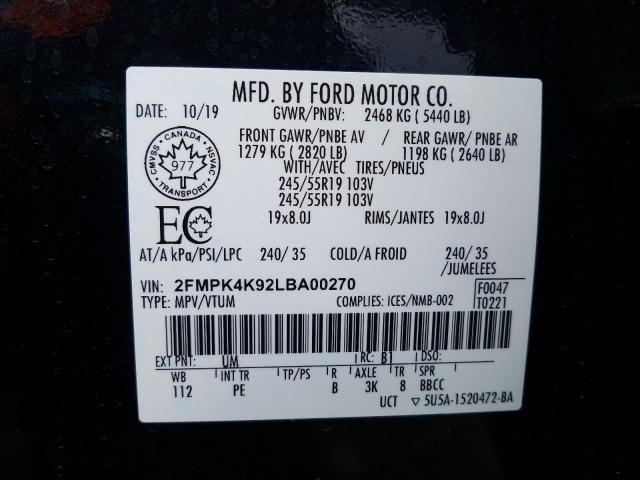 2020 FORD EDGE TITAN 2FMPK4K92LBA00270