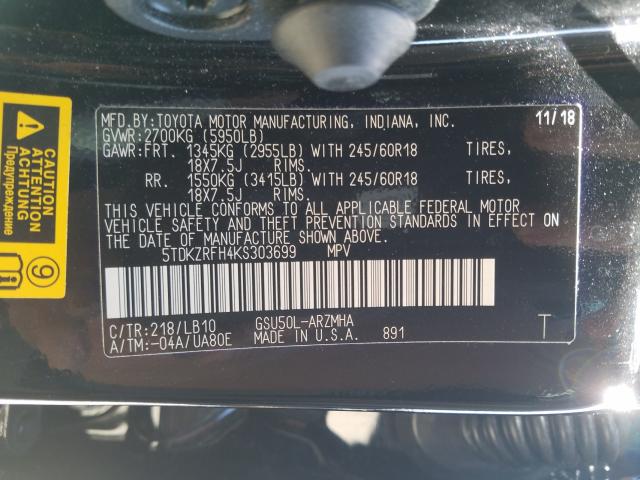 2019 TOYOTA HIGHLANDER 5TDKZRFH4KS303699