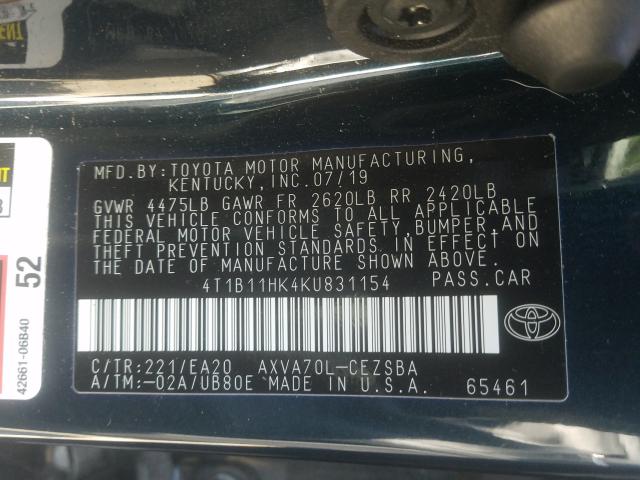 2019 TOYOTA CAMRY 4T1B11HK4KU831154