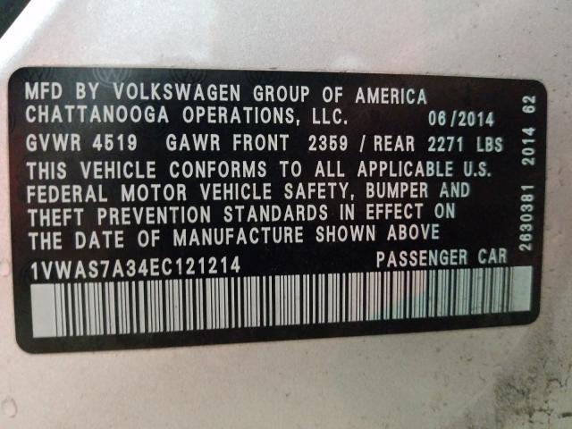 2014 VOLKSWAGEN PASSAT S 1VWAS7A34EC121214