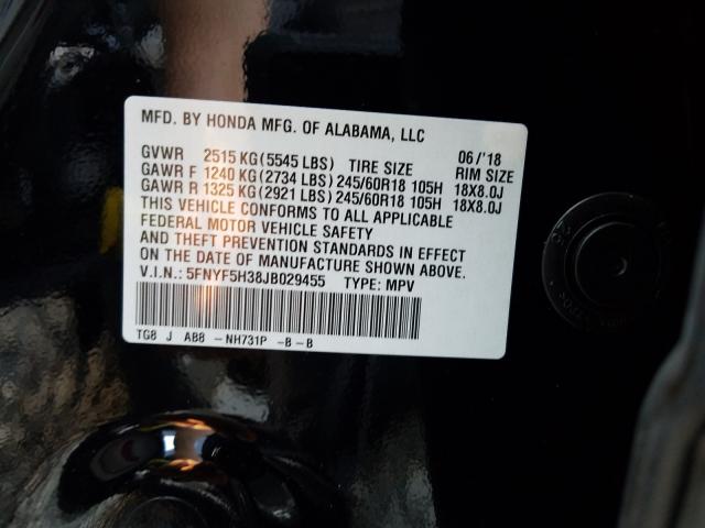 2018 HONDA PILOT EX 5FNYF5H38JB029455