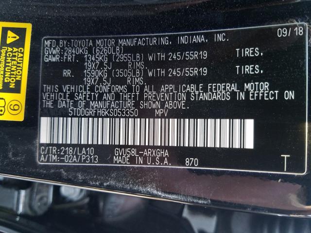 2019 TOYOTA HIGHLANDER 5TDDGRFH6KS053350