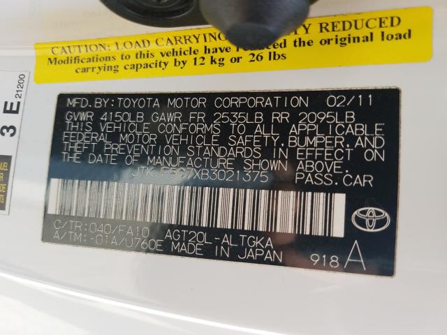2011 TOYOTA SCION TC JTKJF5C7XB3021375