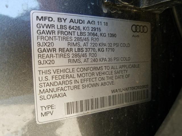 VIN WA1LHAF70KD020920 2019 Audi Q7, Premium Plus no.10