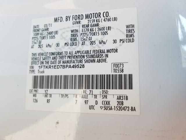 2011 FORD RANGER 1FTKR1ED7BPA49528
