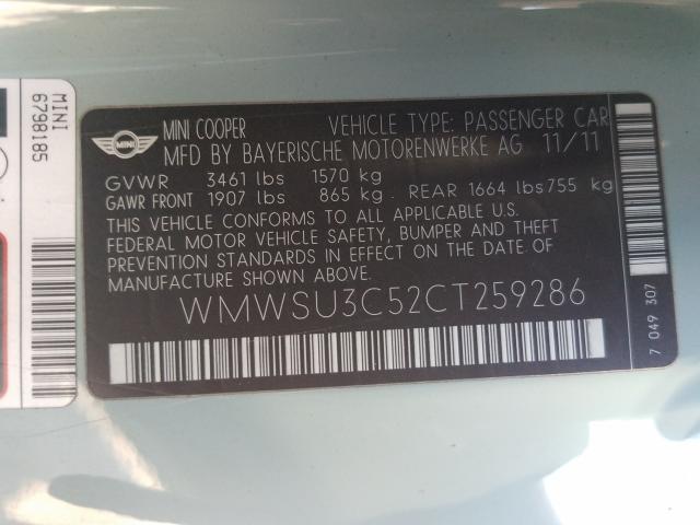 2012 MINI COOPER WMWSU3C52CT259286