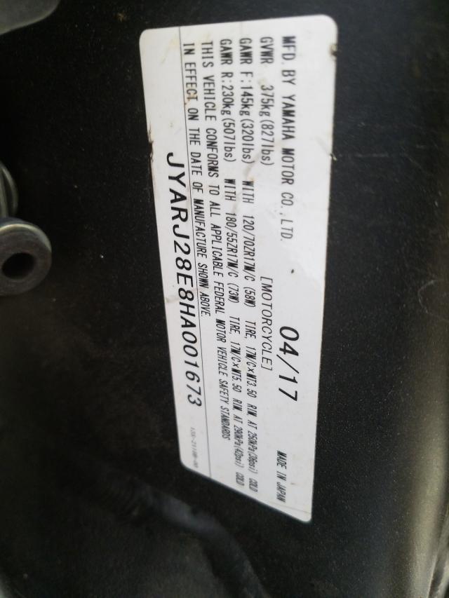 2017 YAMAHA YZFR6 JYARJ28E8HA001673