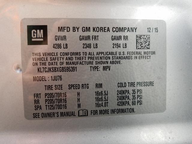 2016 CHEVROLET TRAX LS KL7CJKSBXGB595391