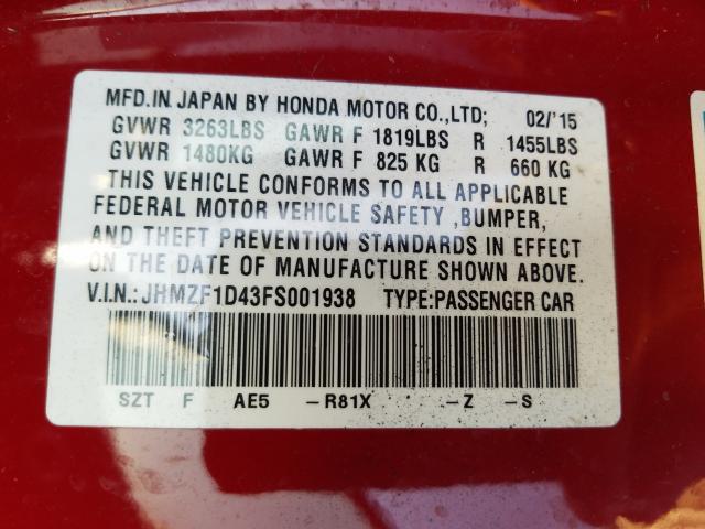 2015 HONDA CR-Z JHMZF1D43FS001938