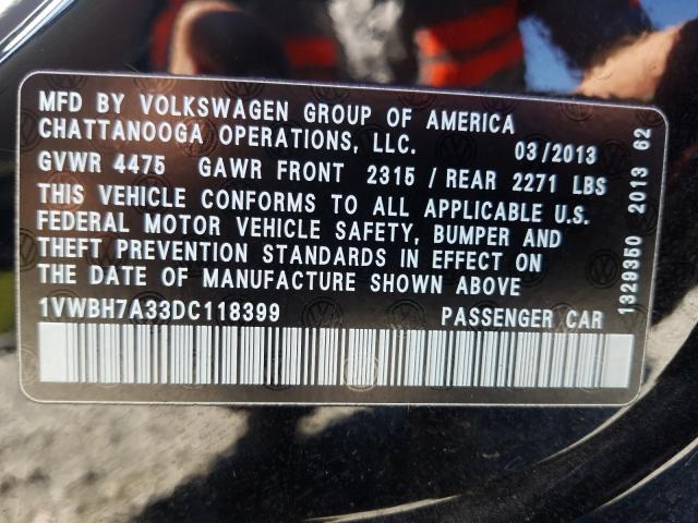 2013 VOLKSWAGEN PASSAT SE 1VWBH7A33DC118399