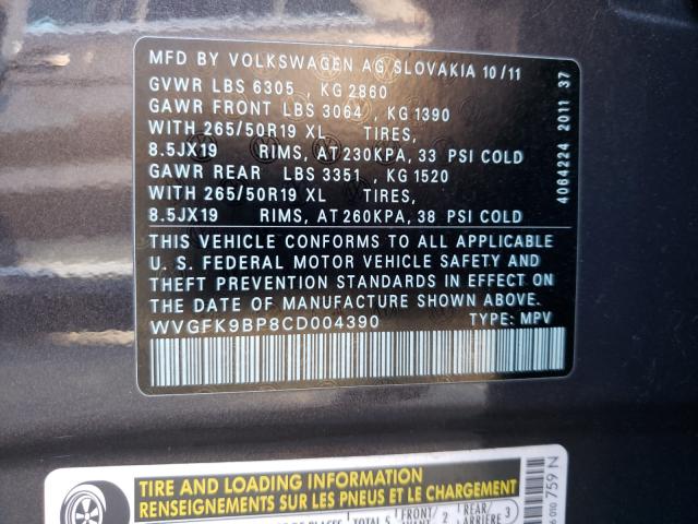 2012 VOLKSWAGEN TOUAREG V6 - WVGFK9BP8CD004390
