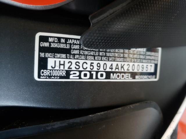2010 HONDA CBR1000 RR JH2SC5904AK200957