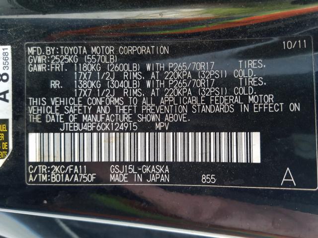 2012 TOYOTA FJ CRUISER JTEBU4BF6CK124915