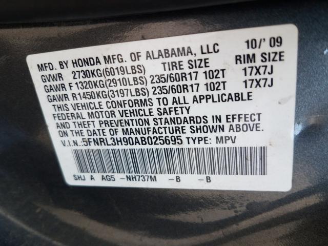2010 HONDA ODYSSEY TO 5FNRL3H90AB025695