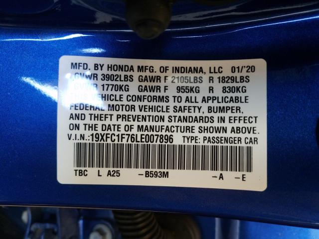 2020 HONDA CIVIC EXL 19XFC1F76LE007896