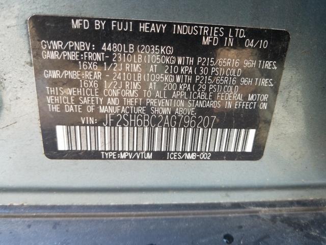 2010 SUBARU FORESTER X JF2SH6BC2AG796207