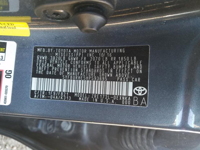 2017 TOYOTA COROLLA L 5YFBURHE5HP593695