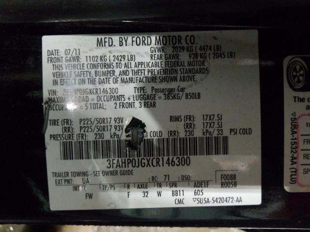 2012 FORD FUSION 3FAHP0JGXCR146300