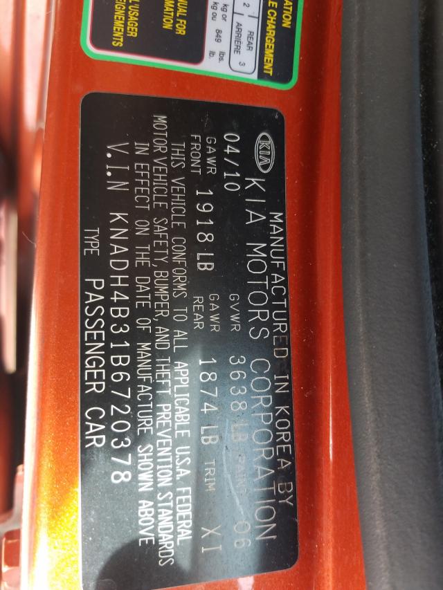 2011 KIA RIO BASE KNADH4B31B6720378