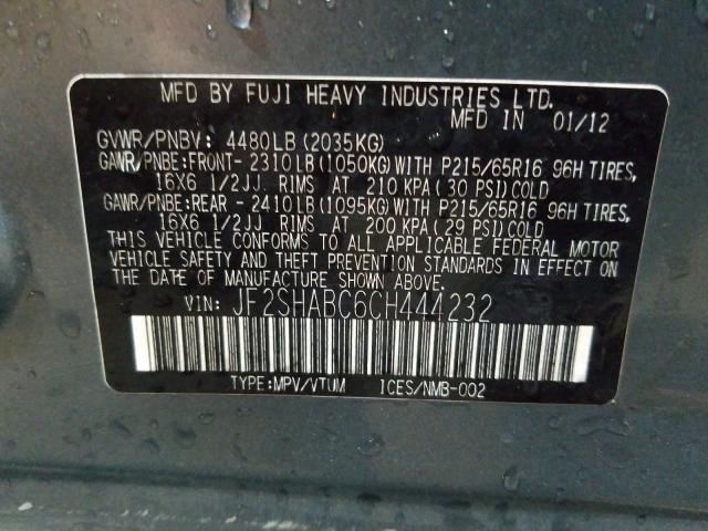 2012 SUBARU FORESTER 2 JF2SHABC6CH444232