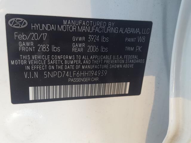 2017 HYUNDAI ELANTRA SE 5NPD74LF6HH194939