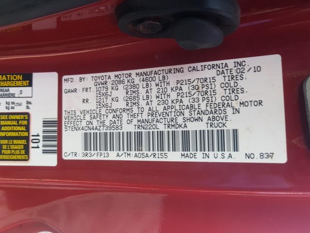 2010 TOYOTA TACOMA 5TENX4CN4AZ739583