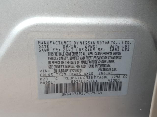 2018 NISSAN SENTRA S 3N1AB7AP1JY279214