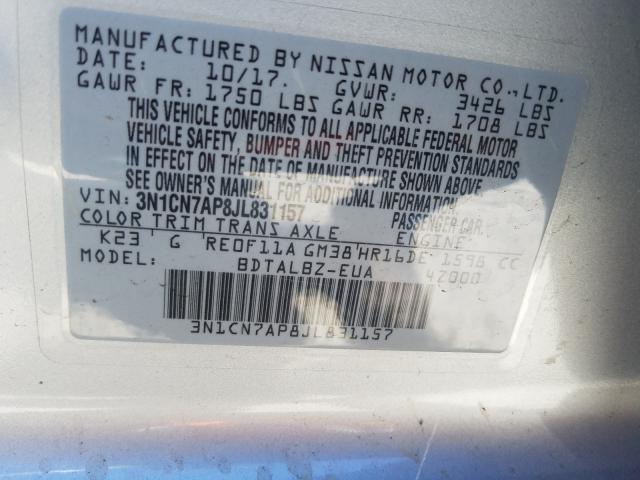 2018 NISSAN VERSA S 3N1CN7AP8JL831157