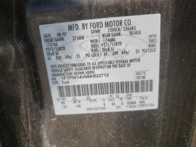 2008 Ford F150 Supercrew VIN: 1FTPW14V68KB22712 Lot: 54045811