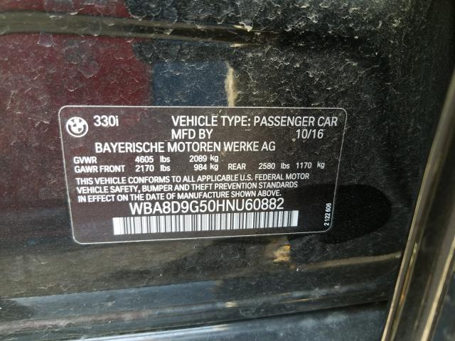 2017 BMW 330 XI WBA8D9G50HNU60882