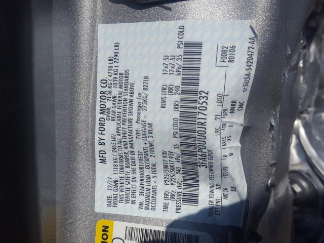 2018 FORD FUSION 3FA6P0UU0JR170532