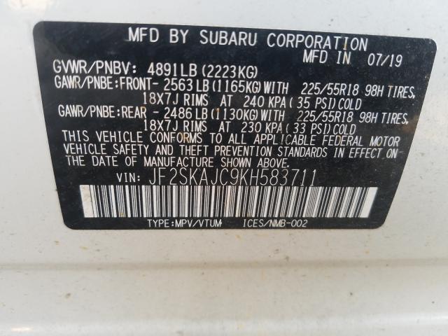 2019 SUBARU FORESTER S JF2SKAJC9KH583711