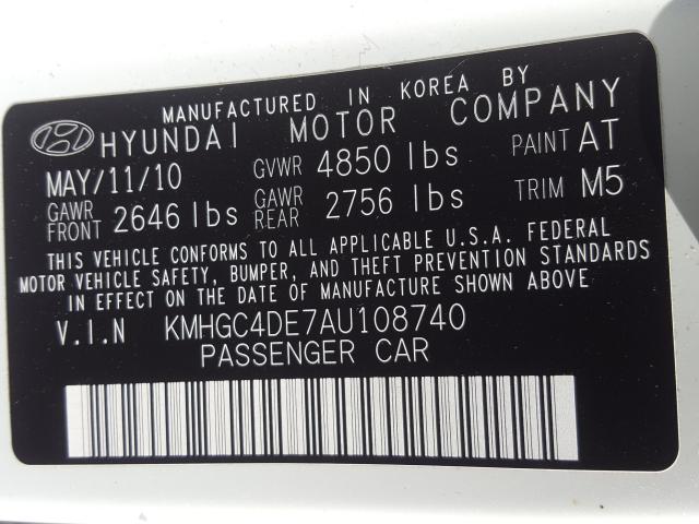 2010 HYUNDAI GENESIS 3. KMHGC4DE7AU108740